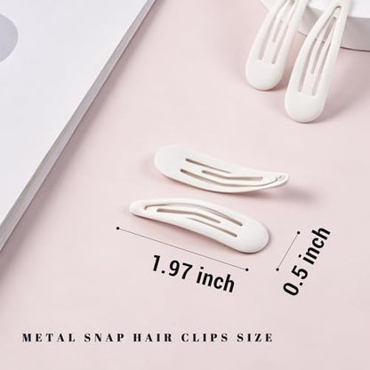 Small Hair Barrettes For Women No Slip Metal Snap Clips For Thin And Fine Hair,Matte White,20 PCS,1.97 x 0.5 Inch. - color: Matte White