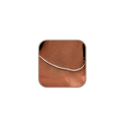 HERIER Tennis Necklace for Women 14K Gold Plated or Silver Rhinestone Choker Necklaces Dainty Zirconia Cut Faux Diamond chain 3mm - color: Silver-tennis
