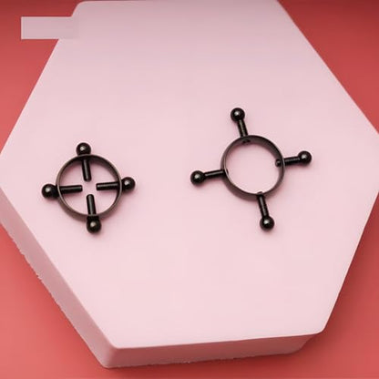 2Pcs Round Non Piercing Nipple Ring Fake Nipple Rings - color: Black