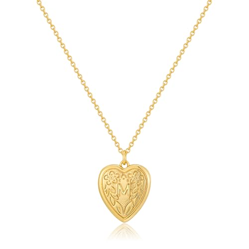 Gold Initial Heart Letter Pendant Necklace Jewelry for Women | 14K Gold Plated Fashion Waterproof Statement Cute Necklaces Dainty Personalized Name Friendship Couple Gifts for Women - color: Initial M