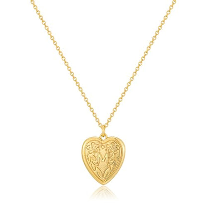 Gold Initial Heart Letter Pendant Necklace Jewelry for Women | 14K Gold Plated Fashion Waterproof Statement Cute Necklaces Dainty Personalized Name Friendship Couple Gifts for Women - color: Initial M