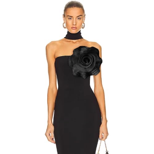 10inch Extra Large Flower Brooch Pin for Women Fashion Dainty Organza Satin Fabric Big Camellia Brooches Lapel Pins Wedding Dance Party Dress Accessories Exaggerated Jewelry Gift - color: 10 inch Black