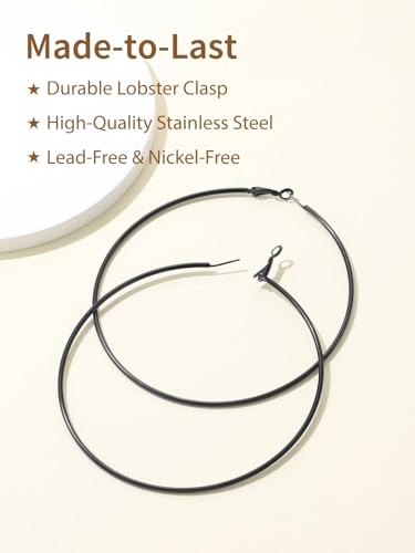 FindChic Thin Hoop Earrings for Women,Silver/Black/Gold Plated 20-100mm - color: Black, size: 100mm