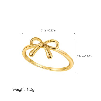 Bow Rings for Women Dainty Bow Tie Band Ring 18K Gold Plated Cute Thin Engagement Knuckle Bow Rings Gold Bowknot Small Stacking Ring Valentines Day Bow Ring for Her Trendy Jewelry - color: Gold 7