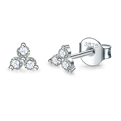 Sterling Silver Stud Earrings for Women Men, 1 Pair Flower Cubic Zirconia Stud Earrings | Small Cartilage CZ Hypoallergenic Tragus Piercing Earrings for Teens 4mm