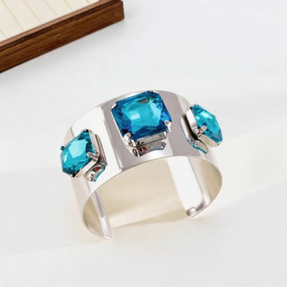 Punk Square Crystal Open Bracelet for Women Fashion Wide Cuff Bangle Bracelets Shiny Rhinestone Rectangle Charm Bangle Geometric Statement Jewelry Gifts - color: Blue