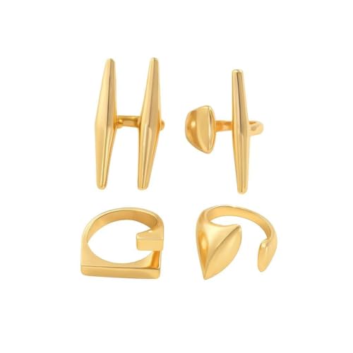 Gold Geometric Open Ring Set for Women, 4Pcs Adjustable Minimalist Rings, Abstract Sculptural Jewelry Set for Daily Wear and Gift - style: 0032-stackable rings