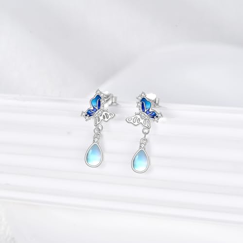 POPLYKE Dragonfly Butterfly Hummingbird Sunflower Earrings 925 Sterling Silver Abalone Shell Moonstone Leverback Earrings Jewelry - style: Moonstone Butterfly