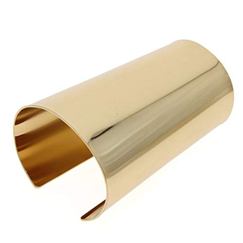 COLORFUL BLING Punk Alloy Hollow Geometric Smooth Polished Gold Hoop Open Cuff Wide Bracelet Bangle Wrist Jewelry for Women Lady - color: yellow solid