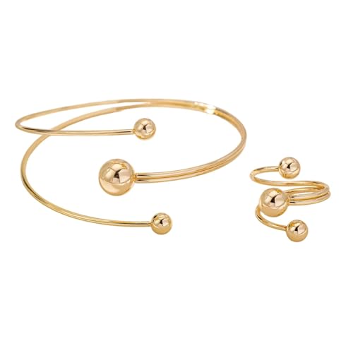 Rrdaily Layered Gold Plated Sphere Spiral Bangle Rings Set for Women,Open Twisted Geometric Wrist Cuff Bracelets Punk Party Accessories Trendy Jewelry Present