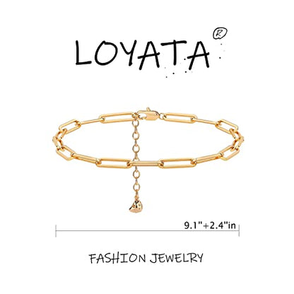 LOYATA Dainty Ankle Bracelet,14K Gold Plated Tiny Bead Anklet Dainty White Cubic Zirconia Cross Tassel Foot Chain Cute Lucky Moon Evil Eye Foot Jewelry Boho Anklets for Women - color: gold-anklet-019
