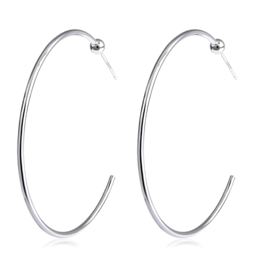 Silver Large Open Hoop Earrings Modern Minimalist Round Hoop Earrings for Women Simple Silver Jewelry for Daily