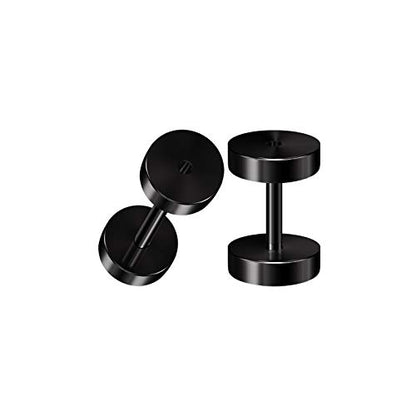 Pair of 316L Surgical Steel Black Anodized Screw-fit Piercing Jewelry Ear Stretching Lobe Plugs flesh Tunnel Earring - style: A01 2Pcs 16g (1.2mm)
