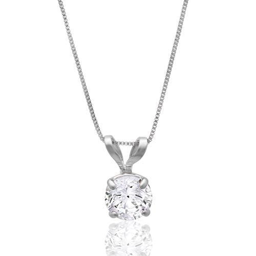 MAX + STONE 14k Gold 8mm Round Solitaire Cubic Zirconia Pendant Necklace for Women with 18 Inch Box Chain - size: 5 MM
