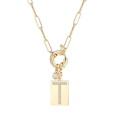 Mint & Lily Gold Initial Necklace for Women – 18K Gold Plated 24” Paperclip Chain with Sparkling Letter Pendant | 18K Gold Plated Personalized Letter Charm w/ Cubic Zirconia, Paperclip Chain, Tarnish-Resistant, Dainty Jewelry Gift for Her - style: Letter: