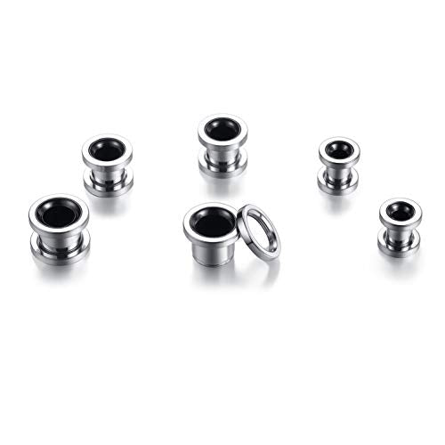 WBRWP 2pcs Hollow Gold Stainless Steel with Zircon Ear Plugs Tunnels - Ear Expander - Ear Gauges Stretcher Body Piercing Jewelry 8g-5/8 - color: Silver and Black Steel