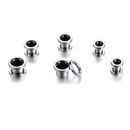 WBRWP 2pcs Hollow Gold Stainless Steel with Zircon Ear Plugs Tunnels - Ear Expander - Ear Gauges Stretcher Body Piercing Jewelry 8g-5/8 - color: Silver and Black Steel