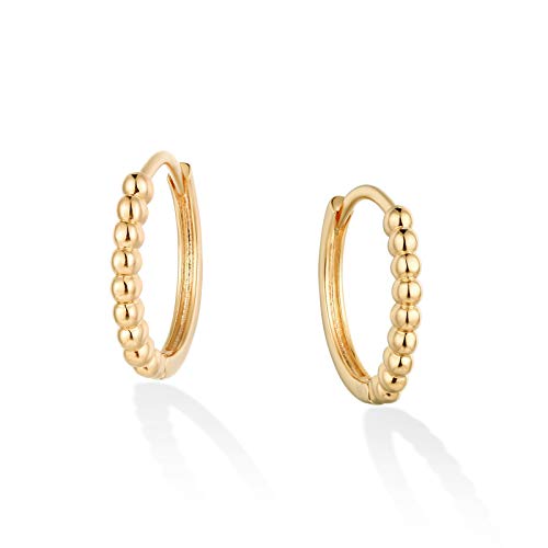LOYATA Gold Huggie Hoop Earrings 14K Gold Plated Dainty Small Simple Hypoallergenic Jewelry Gift for Women - style: Beaded Half-1