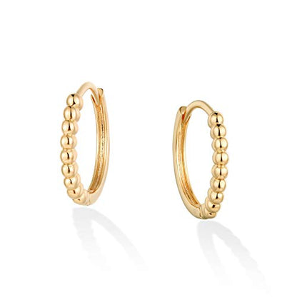 LOYATA Gold Huggie Hoop Earrings 14K Gold Plated Dainty Small Simple Hypoallergenic Jewelry Gift for Women - style: Beaded Half-1