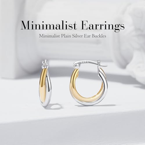 14K Gold Plated Two-Tone Oval Hoop Earrings for Women, Water Drop Design Lightweight Huggie Earrings,925 Sterling Silver Posts Double Drop Chunky Hoops Hypoallergenic Ear Buckles - color: Silver Gold
