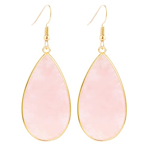 BaubleStar Natural Crystal Healing Stone Earrings Statement Teardrop Dangle Earrings for Women - color: Pink