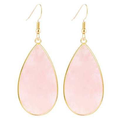 BaubleStar Natural Crystal Healing Stone Earrings Statement Teardrop Dangle Earrings for Women - color: Pink