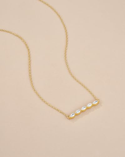 SNGIA 18K Gold Plated Stackable Adjustable Curved Horizontal Bar with CZ Pendant Necklace For Women by SNGIA, Dainty Drop Layered Trendy Birthstone Gemstone Charm Statement Jewelry Gifts, Bohemian Vintage Handmade Unique Cute Thin Skinny Dainty Chain Bead