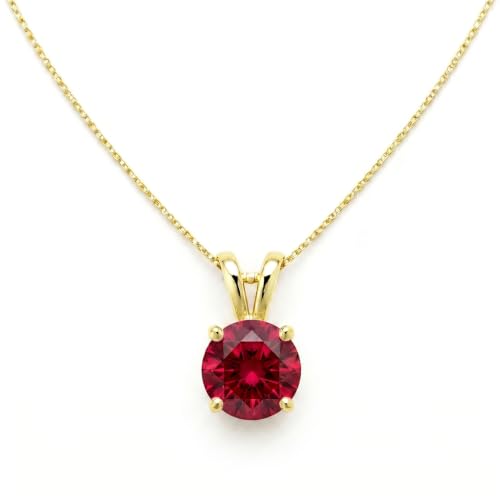 Mariell Cubic Zirconia Crystal Pendant Necklace for Women, 2 Carat 8mm CZ, for Brides, Wedding, Mother's Day Jewelry Gift - color: Gold-Red Cubic Zirconia