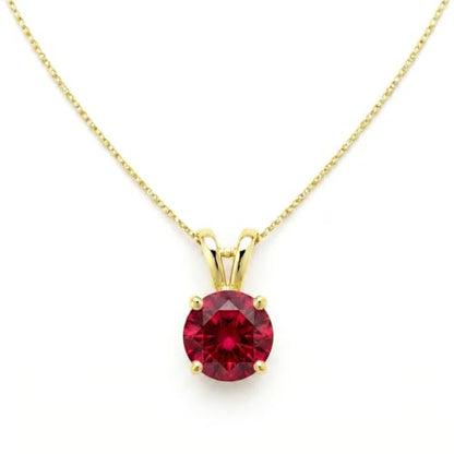 Mariell Cubic Zirconia Crystal Pendant Necklace for Women, 2 Carat 8mm CZ, for Brides, Wedding, Mother's Day Jewelry Gift - color: Gold-Red Cubic Zirconia