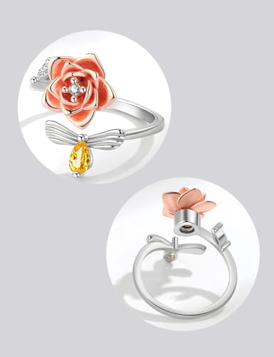 Anxiety Rings for Women – Adjustable Flower Spinner Ring, Daisy & Sunflower Fidget Ring, Gold Plated Calming Jewelry - style: Style 05