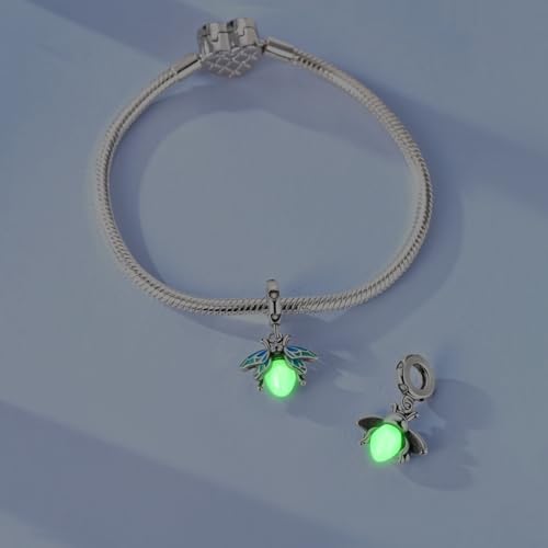 LNQOBU 925 Sterling Silver Charms Color-changing Chameleon Dangle Charm Beads Glow in the Dark Charme fits Pandora Bracelets and Necklace Jewelry Gift for Women - style: Blue Firefly Pendant