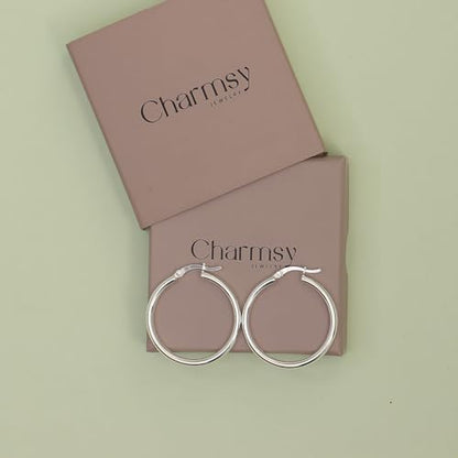 Charmsy 925 Sterling Silver Hoop Earrings | Lightweight Italian 2.5mm Tube Diamond-Cut Round Classic Hoops Earring for Women | Size 15/20/25/30/35/40/50/60/70mm | Small Medium Large - color: Classic, size: 30 MM