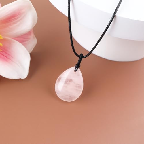 Teardrop Gemstone Necklaces for Women, Healing Crystal Pendant Necklace Birthstone Jewelry for Women - color: Rose Quartz
