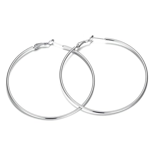 Large Hoop Earrings for Women 4 Pairs Stainless Steel Gold and Silver Hoop Earrings Set Lightweight Hypoallergenic Big Hoop Jewelry for Everyday Party and Gifts 40mm 70mm - color: Silver-50mm