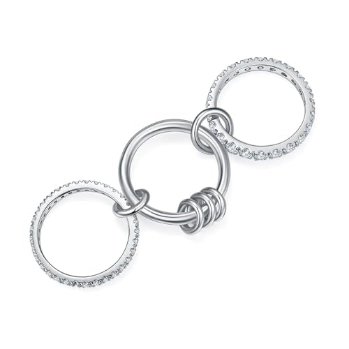 MINDDHA 14K Gold Plated Interlocked Stackable Rings for Women - Statement Multi Ring Stack - Cubic Zirconia Two-Toned Stackable Bands Stacking Jewelry 3 Row Size 4-12 - color: Thin Band&CZ Silver