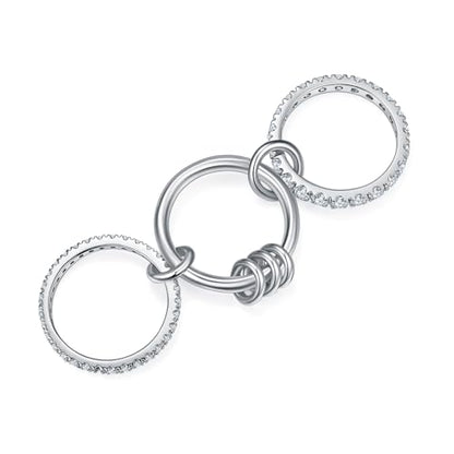 MINDDHA 14K Gold Plated Interlocked Stackable Rings for Women - Statement Multi Ring Stack - Cubic Zirconia Two-Toned Stackable Bands Stacking Jewelry 3 Row Size 4-12 - color: Thin Band&CZ Silver