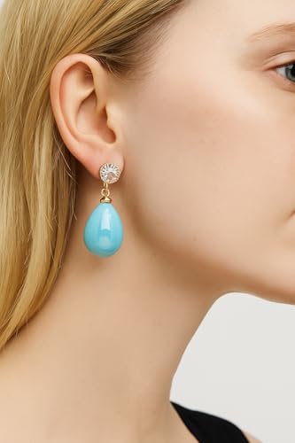 Pearl Clip on Earrings for Women - 14K Gold Silver Plated Cubic Zirconia Non Pierced Ear Clips Jewelry Gifts for Wedding Bridal Party Gifts - color: Light Blue-10mm