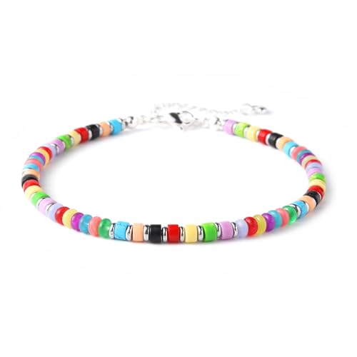XIJIN Natural Stone Beaded Anklets for Women Handmade Beach Boho Turquoise Beads Ankle Bracelet Jewelry Gift for Her - color: Silver-A
