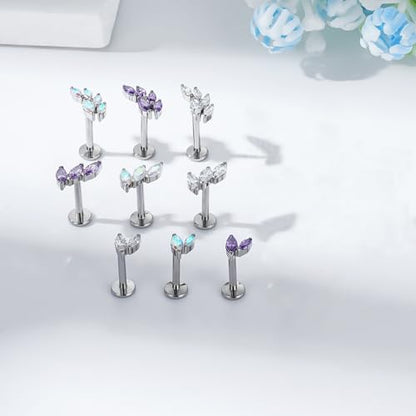 G23 Titanium Flat Back Earrings Studs 16g F136 Implant Grade Titanium Labrets Press Fit Threadless Push In Dainty Cartilage Helix Conch Lobe Lip Tragus Piercing Jewelry - style: 1pcs 5eye AB