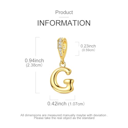 Hapour Gold Initial Letter Charms 925 Sterling Silver Alphabet Beads | 14K Gold Plated, A-Z Letter Charms, For Bracelets Necklace, Cubic Zirconia, DIY Dangle Pendant Beads, For Women Mom - color: Golden initial letter G