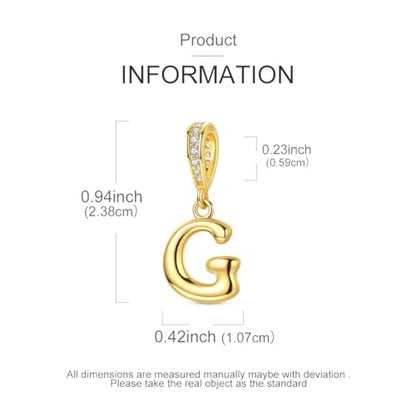 Hapour Gold Initial Letter Charms 925 Sterling Silver Alphabet Beads | 14K Gold Plated, A-Z Letter Charms, For Bracelets Necklace, Cubic Zirconia, DIY Dangle Pendant Beads, For Women Mom - color: Golden initial letter G