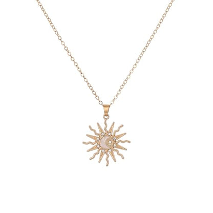 Gold Sun Pendant Necklace with Rhinestone Accent, Elegant and Fashionable, Perfect for Daily Wear & Special Occasions - color: Gold/Cable Chain