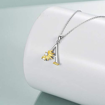POPLYKE Initial Sunflower Necklace for Women 925 Sterling Sliver Sunflower Pendant Necklace Letter Initial Pendant Chain - style: Sunflower A