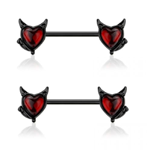 Pierced Owl 14GA 316L Stainless Steel Devil Heart Nipple Barbells, Sold as a Pair - style: Black