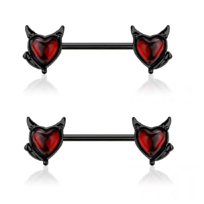 Pierced Owl 14GA 316L Stainless Steel Devil Heart Nipple Barbells, Sold as a Pair - style: Black