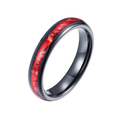 4mm/8mm Tungsten Wedding Bands for Men Women Ruby/Morganite/Emerald | Aquamarine/Zirconia, Black/Rose Gold/14K Gold, Engagement Promise Ring, Anniversary Valentine Day Birthday Gift for Him/Her - color: 4mm Black and Red