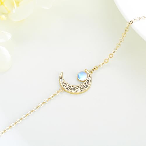 Moon Bracelet for Women 925 Sterling Silver Moonstone/Birthstone Moon Bracelet Butterfly/Dragonfly Bracelet Celtic Moon Butterfly Dragonfly Jewelry Gifts for Women - style: Moonstone-Gold Plated