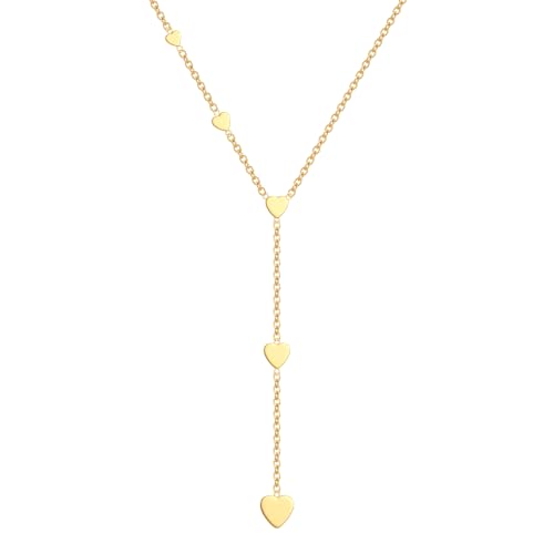 CHESKY Lariat Gold Necklace for Women, Dainty Long Necklace 14k Gold Plated Y-Shaped Pendant Necklace Trendy Layered CZ Beaded Chain Drop Necklaces Simple Gold Jewelry for Women Gifts - color: 5