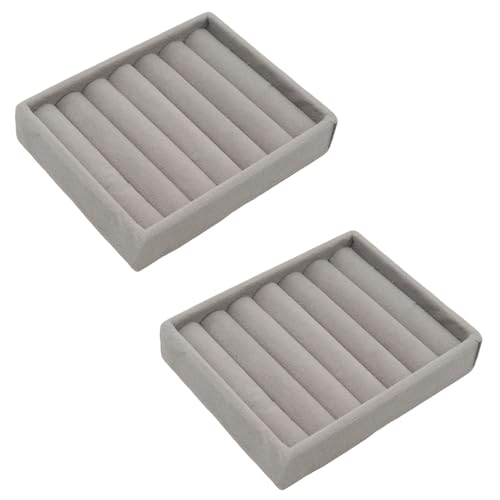 2pcs Velvet Ring Holder,Jewelry Organizer Tray Small Ring Display,Stackable Insert Holders for Jewelry Box/Home Show Storage(Grey A) - color: Grey, size: A