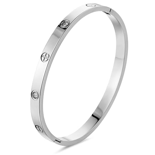 Women's Stainless Steel 18K Gold-Plated Cubic Zirconia Bracelet, Love and Friendship Jewelry Bracelet, Cuff Crystal Jewelry for Mother's Day, Father's Day, Valentine's Day, the Best Gifts for Married and Birthdays - color: Zircon+Cross Silvery
